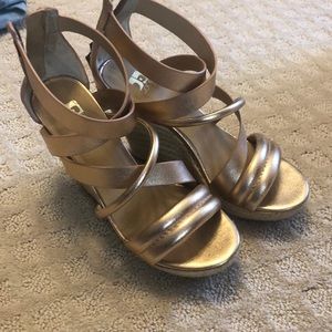 Joe’s Jeans Metallic Rose Gold Strapy Wedges